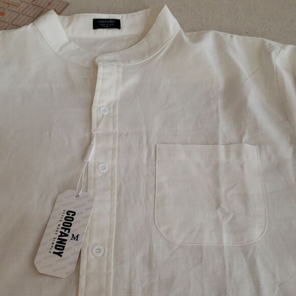 NWT Coofandy Shirt Mens Medium Linen Cotton Blend Long Sleeve Mandarin Collar - Picture 4 of 5